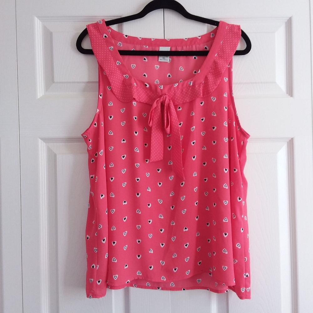 LC Lauren Conrad Disney pink heart sleeveless blouse/top XL